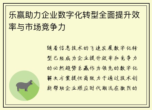 乐赢助力企业数字化转型全面提升效率与市场竞争力