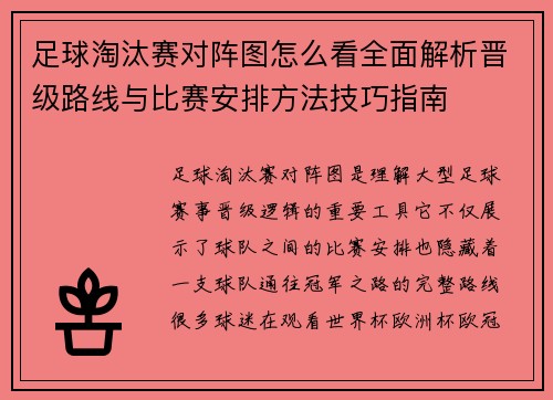足球淘汰赛对阵图怎么看全面解析晋级路线与比赛安排方法技巧指南